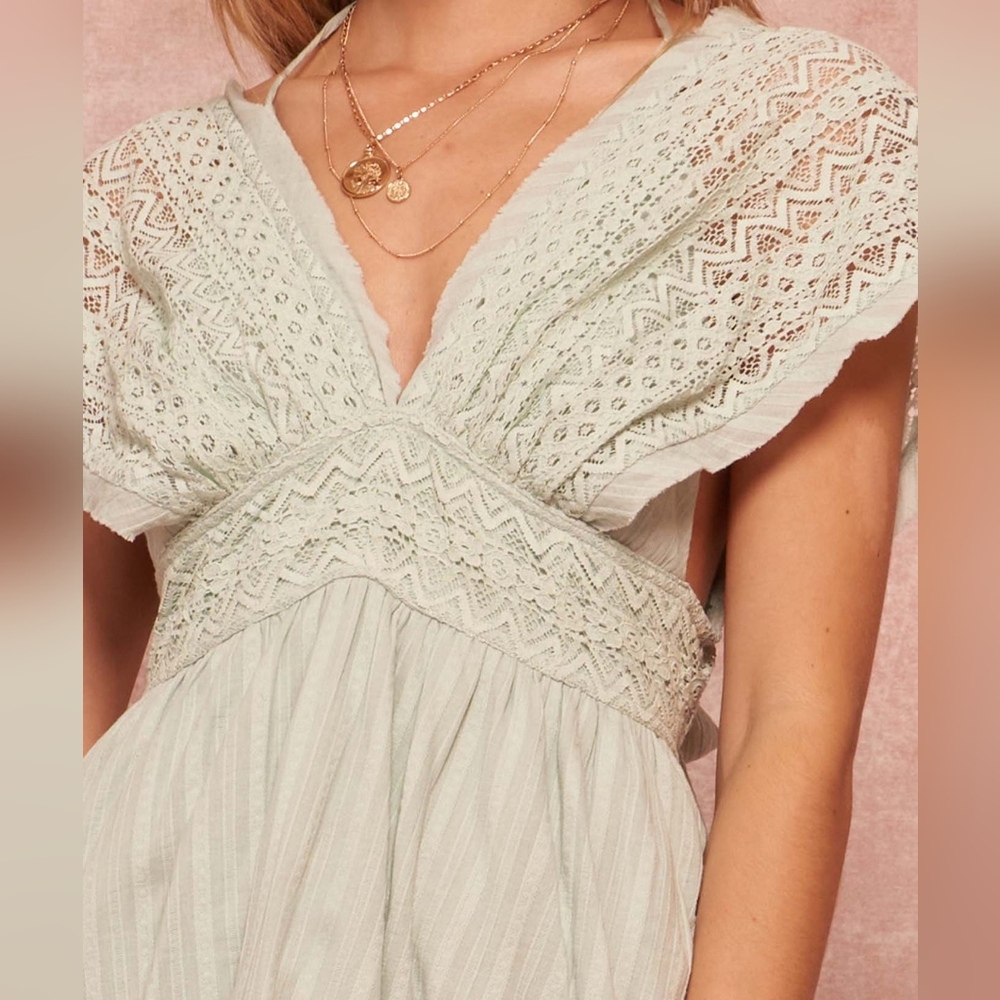 Promesa Saving Grace Sage Green High Low Above Knee Boho Halter Dress S Boho NWT - Picture 4 of 15